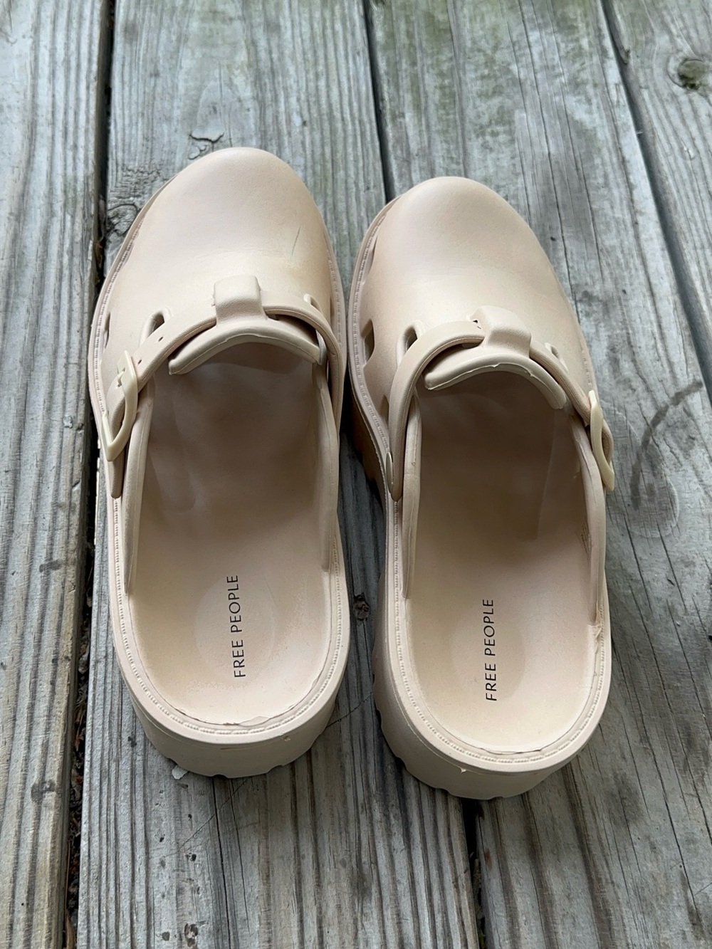 Free People Neutral Beige Buckle Clog Mules - Picture 3 of 8